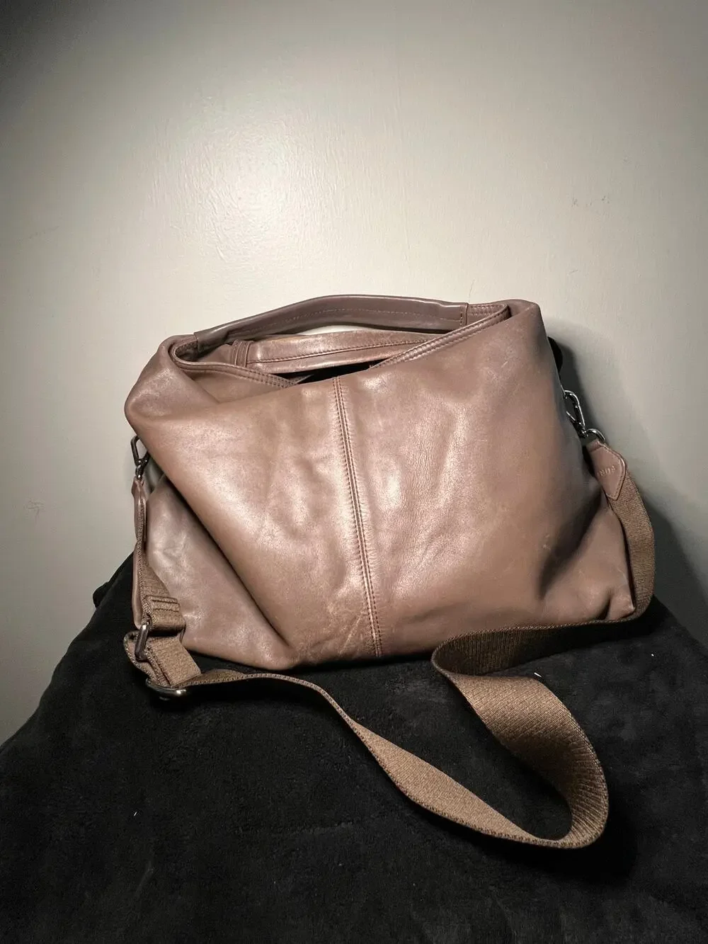 Furla Italian Leather Slouch Hobo Shoulder Crossbody Bag Taupe Large